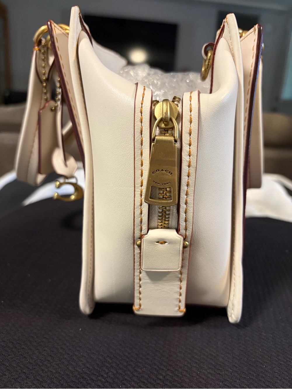 Coach Dreamer Brown Signature Satchel with Cream Trim and Gold Hardware - Picture 15 of 16